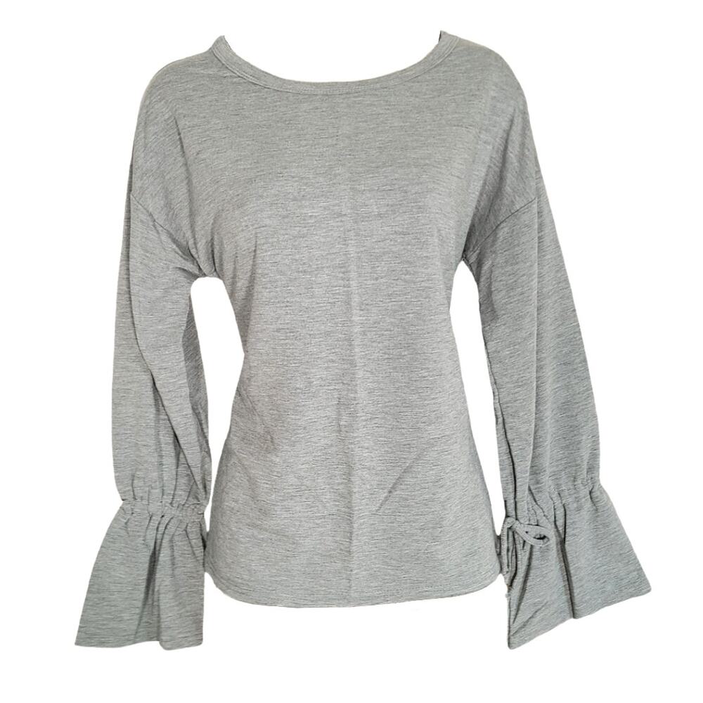 NWT thyme & honey gray long sleeve ruffle shirt size small